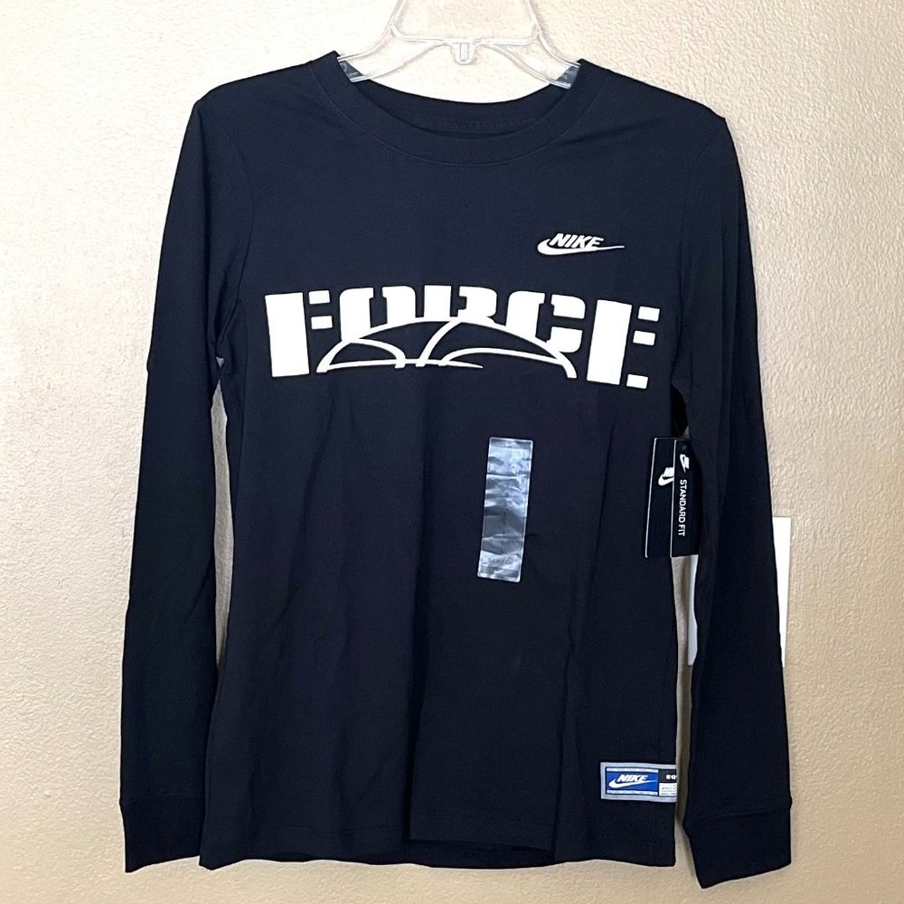 NEW NIKE Force Crew Neck Tees Top Long Sleeves Shirt Women Black 100% COTTON
